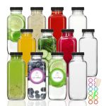 Starside 12 Oz Glass Juice Bottles With Lids 12 Pack - Square Reusable Drinking Jars For Juicing Milk Kombucha - Includes 1 Bott