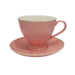 12 Piece Pink Cup And Saucer Set With Gold Rim SGN2476