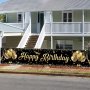 1pc Happy Birthday Banner Black And Golden Party Decoration For Birthday Party Decoration Black Birthday Party Supplies Birthday Party Background Decor Outdoor Indoor Home
