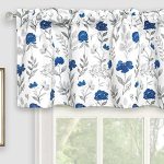 Inselnwald Watercolor Flower Window Curtain Valance Blue Flower And Leaves Thermal Insulated Energy Saving Rod Pocket Valances F