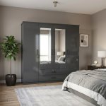 4-DOOR High Gloss Charcoal Wardrobe With Full-length Mirrors