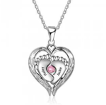 CNE103200 - Sterling Silver Baby Feet Necklace With A Birthstone.