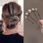 1pc Fashion U-shaped Hair Pin With Rhinestone And Faux Pearls Zinc Alloy Hair Comb For Parties Holiday And Daily Use For Girls