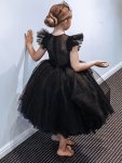 Girls Butterfly Sleeves Mesh Tutu Princess Dress Gown Piano Performance Dress Wedding Flower Girls For Evening Birthday Party Ki