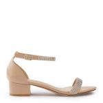Beige Flat Diamante Ankle Tie Heels By