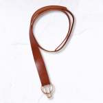 Genuine Leather Geometric Buckle Tie Belt - Mocha Free