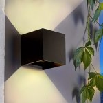 1PC Modern Outdoor Wall Sconce - Adjustable Up And Down Aluminum Fixture For Courtyards Stairs And Gardens - Square Black Porch