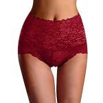 Womens Sexy High Waist Lace Underwear Body Shaping Soft Fabric Comfort Fit Fashionable Panties For Everyday Wear XL Wine