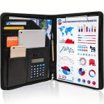 1PC Diy Zippered Pu Leather Business Padfolio Notebook With Letter Size Clipboard A4 Portfolio Binder & Organizer Folder Intervi