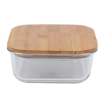 Square Glass Lunch Box Wooden Lid 18 W X7 H Cm