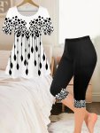 Casual Allover Print Two-piece Short Sleeve T-Shirt & Skinny Capris Leggings Outfits Women's Clothing