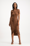Bell A Short Sleeve Ruched Midi Dress - Pinecone - XS