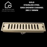 Goldair Gold Stainless Steel Grid Shower Channel - 300 X 100MM