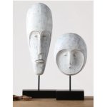 Modern Abstract Face Sculpture On Plinth Set Of 2