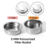 Coffee Accessories Pressurized Filter Basket Stainless Steel 51MM 1-CUP 2-CUPS