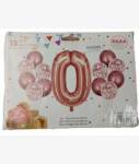 13PC Rose Gold And White Balloon Set NR.0 - 13PC Set Consisting Of 1 X 81CM Number Balloon 6PC 30.5CM Rose Gold Balloons