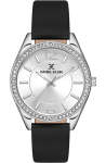 Crystals Black Leather Strap Woman's Watch DK112916-1