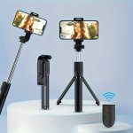 Universal Wireless Selfie Stick With Integrated Floor Tripod For Mobile Live Streaming And Extended Remote Control Photography S