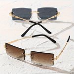 2 Pairs Men's Fashionable Rimless Rectangular Frame Glasses Trendy Classic Decorative Glasses Casual Mixed Color PC Eyewear With