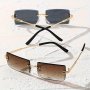 2 Pairs Men's Fashionable Rimless Rectangular Frame Glasses Trendy Classic Decorative Glasses Casual Mixed Color PC Eyewear With Zipper Glasses Case Ideal Choice For Gifts