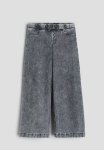 Wide Denim-look Trousers - Washed Denim Grey