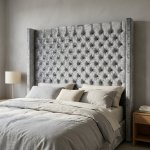 Button-tufted Wingback Headboard Crushed Velvet - King