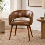 Brown Buffalo Leather Occasional Chair With Acacia Wood Legs