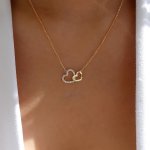 Rhinestone Decor Double Heart Pendant Necklace Elegant & Minimalist Style Romantic Jewelry For Women