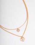 Goldair Gold Double Chain Heart Diamante Necklace