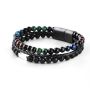 Men's Double Row Tiger Eye & Lava Stone Leather Bracelet