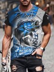Fish 3D Pattern T-Shirt For Men Casual Short Sleeve Top Men's Novelty Tee For Summer Daily Wear