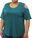 Ladies Plain COLD SHOULDER Top - 60 Petrol