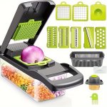 16-IN-1 Vegetable Chopper With 8 Blades Container Peeler And Filter Portable Kitchen Cutter For Onion Carrot & Garlic