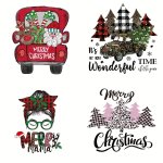 1PC Christmas Iron-on Transfer Patch Stickers With Santa Reindeer And Christmas Tree Designs - Festive Vinyl Decal For T-shirts