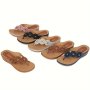 Women's Wedge Flip Flops Flowers Decor Soft Sole Arch Support Slide Shoes Comfy Boho Style Sandals For Holiday