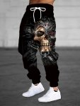 Skull Print Drawstring Sweatpants Loose Fit Pants Men's Casual Joggers For Men Winter Fall Running Jogging