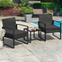 3 Pieces Outdoor Patio Furniture Set 2 Rattan Chairs With Glass Table