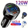 120W Car Charger Fast Charging 4 USB Digital Display Car Fast Charger 4-IN-1 Pd Mobile Phone Charging Head 7AQC3.0 Car Phone Adapter Car Accessories