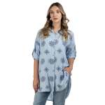 Hi-lo Embroidered Print Silky Shirt - Sky Free