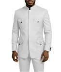 Tijofa African Safari Suits For Men 2 Piece Regular Fit White Mens Chinese Tunic Suit For Wedding Slim Fit White Stand Collar Ch