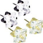 Blomdahl Titanium Earrings Cubic Zirconia Swarovski Crystals White Tiffany Square