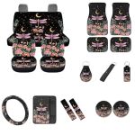 Widea Dragonfly With Flower Car Seat Covers Set For Women 17 Pcs Car Accessories Auto Floor Mats Vehicle Steering Wheel Wrap+sea