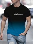 Men's Summer Short Sleeve Crew Neck T-Shirt Letters Print Gradient Color Casual Comfy Outdoor Tee As Gift
