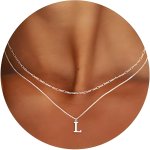 2PCS SET Initial Pendant Necklaces For Women Elegant & Sexy Style Layered Figaro Chain With Delicate Letter Pendant A-z Fashiona
