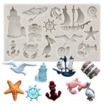 1PC Sailboat Anchor Bird Silicone Mold Sea Animals Cupcake Topper Party Fondant Cake Decorating Tools Chocolate Gumpaste Moulds