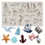 1pc Sailboat Anchor Bird Silicone Mold Sea Animals Cupcake Topper Party Fondant Cake Decorating Tools Chocolate Gumpaste Moulds