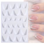 Sparkling Silver Glitter French Line Nails Art Stickers - 3D Creative Geometry Manicure Tips