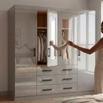 4-DOOR High Gloss Wardrobe With Drawers And Mirror Panels
