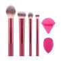 6 Piece Versatile Makeup Brush Kit With Beauty Blender & Powder Puff - Pink