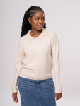 Cream Pearl Detail Knit Pullover - S Natural